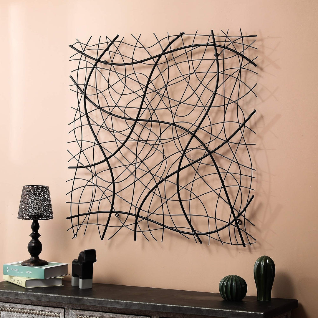 Large Black Abstract Square Metal Wall Decor Modern Contemporary Iron Includes