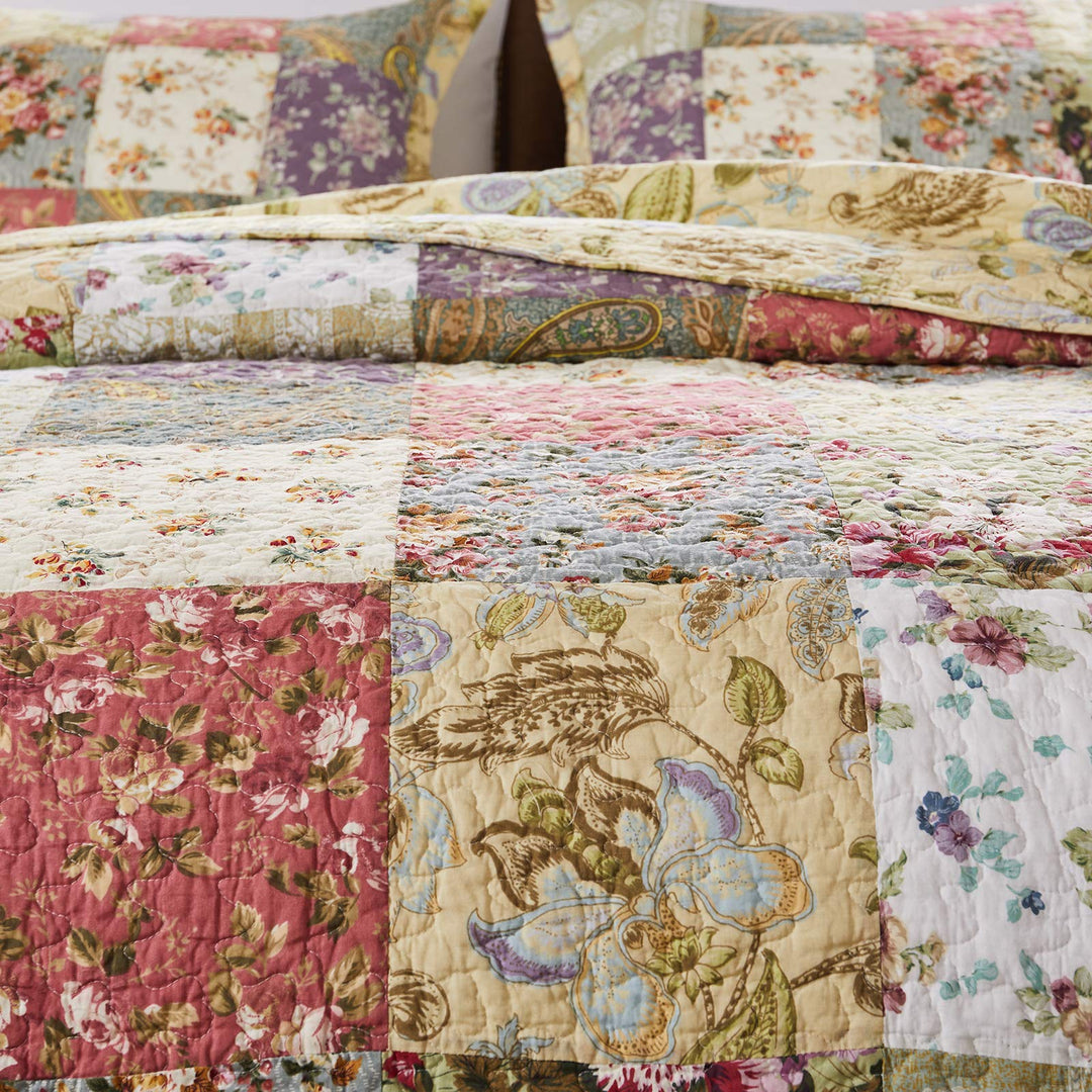 3 Piece Oversized Patchwork Bedspread Set Quilted French