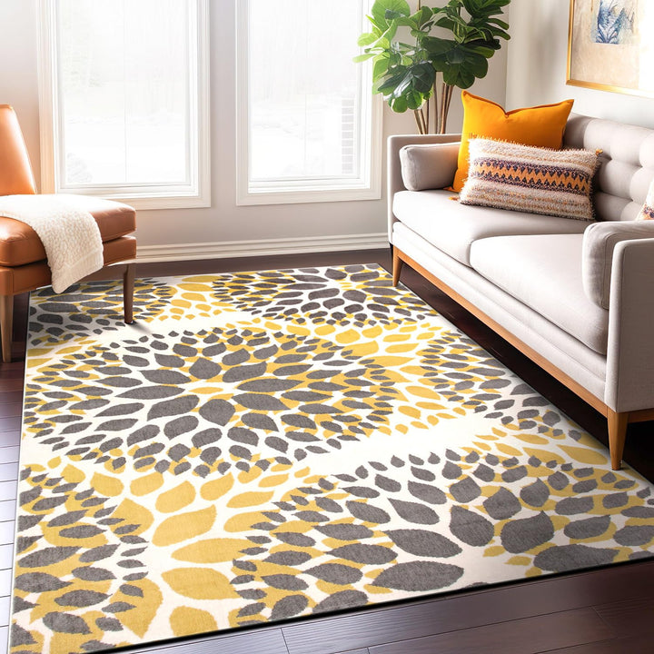 Rugshop Modern Floral Circles Design for Living Room Bedroom Home office Kitchen 5' x 7' - Yellow