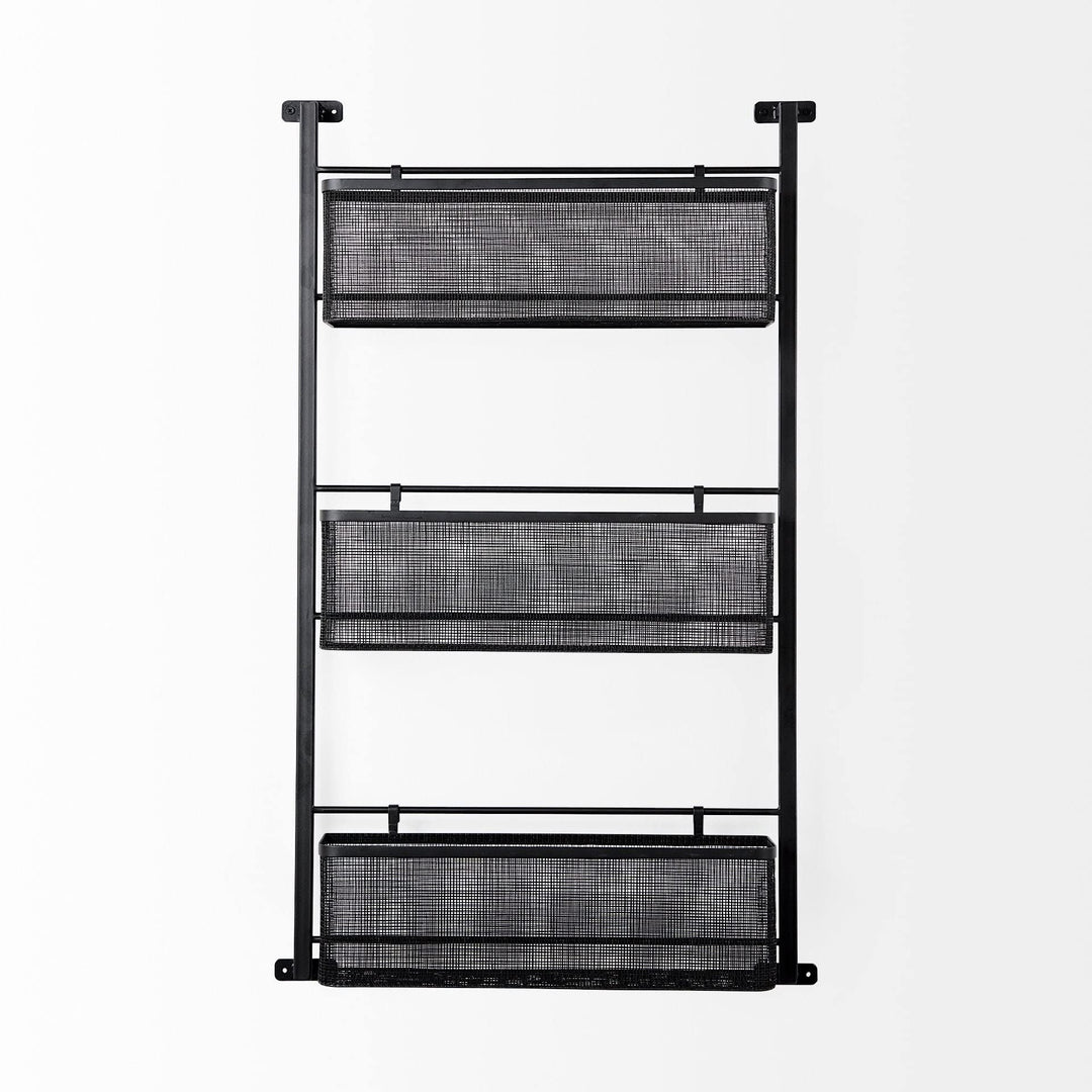 23.4l X 5.5w 38.6h Black Metal W/mesh Wall Mounted Shelf Industrial Modern - Diamond Home USA