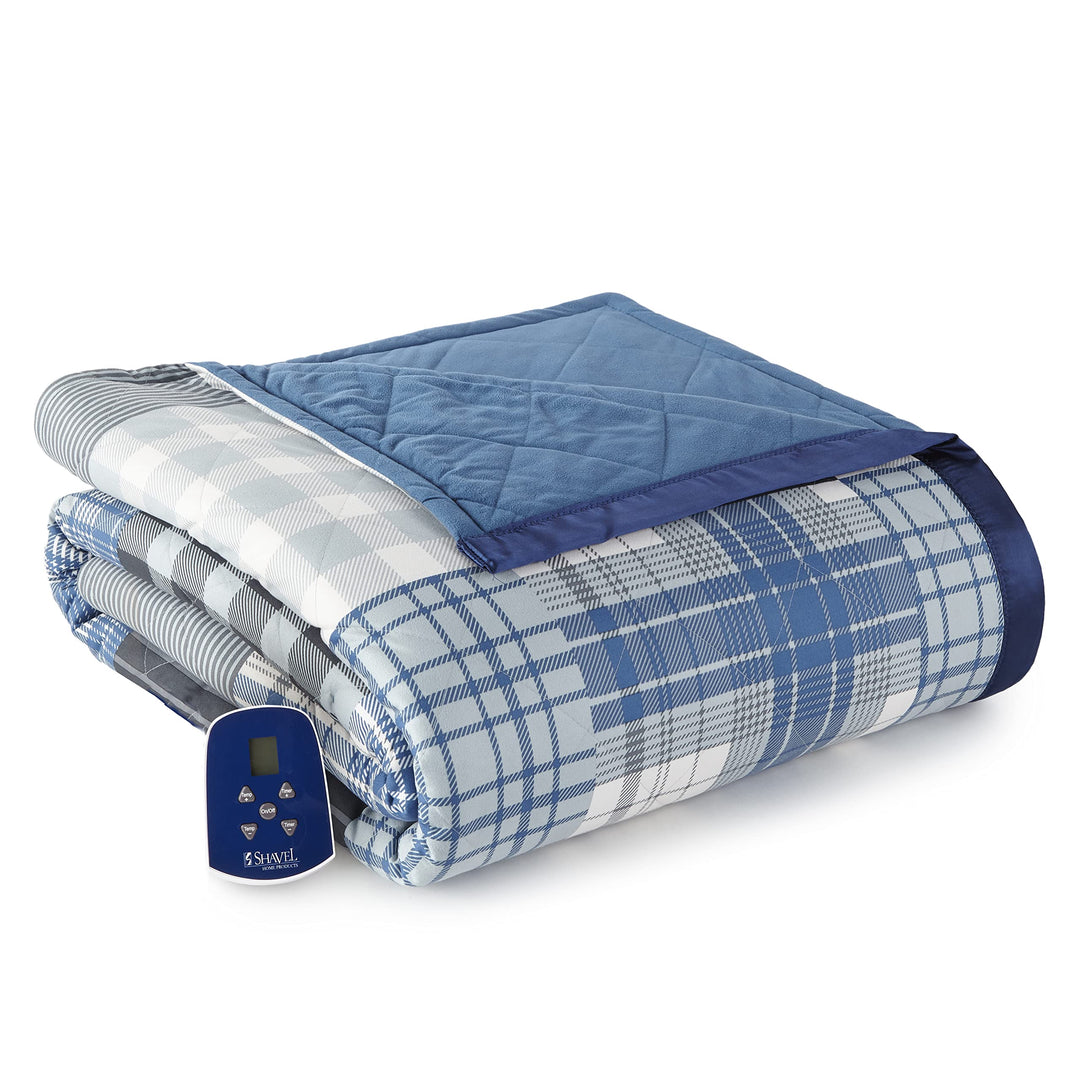 Thermee Micro Flannel Twin-Size Electric Heated Blanket 10 Heat Settings with smokey mt plaid - Twin