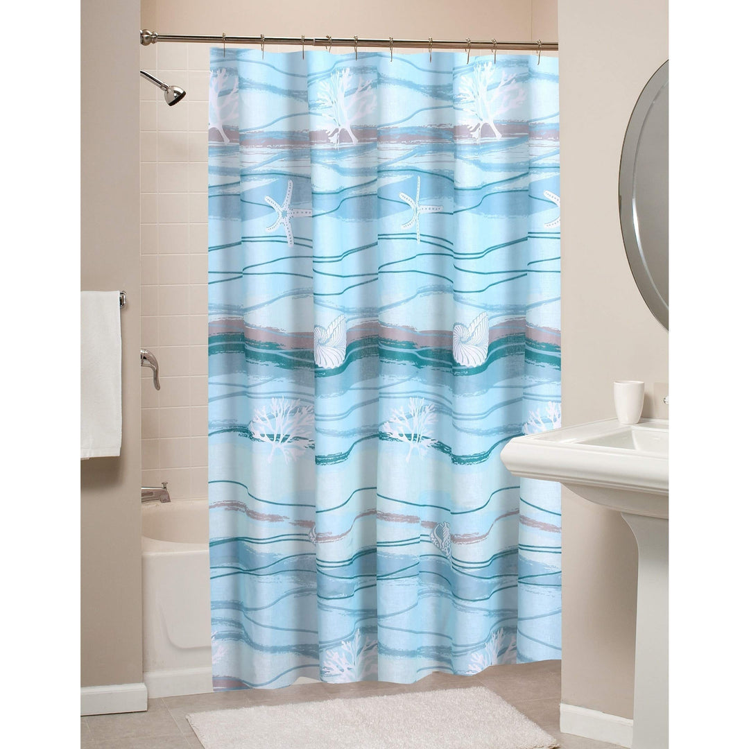 Maui Shower Curtain Blue Brown White Nature Nautical Coastal Polyester