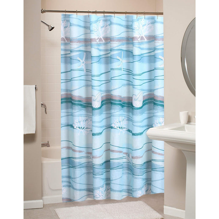 Maui Shower Curtain Blue Brown White Nature Nautical Coastal Polyester