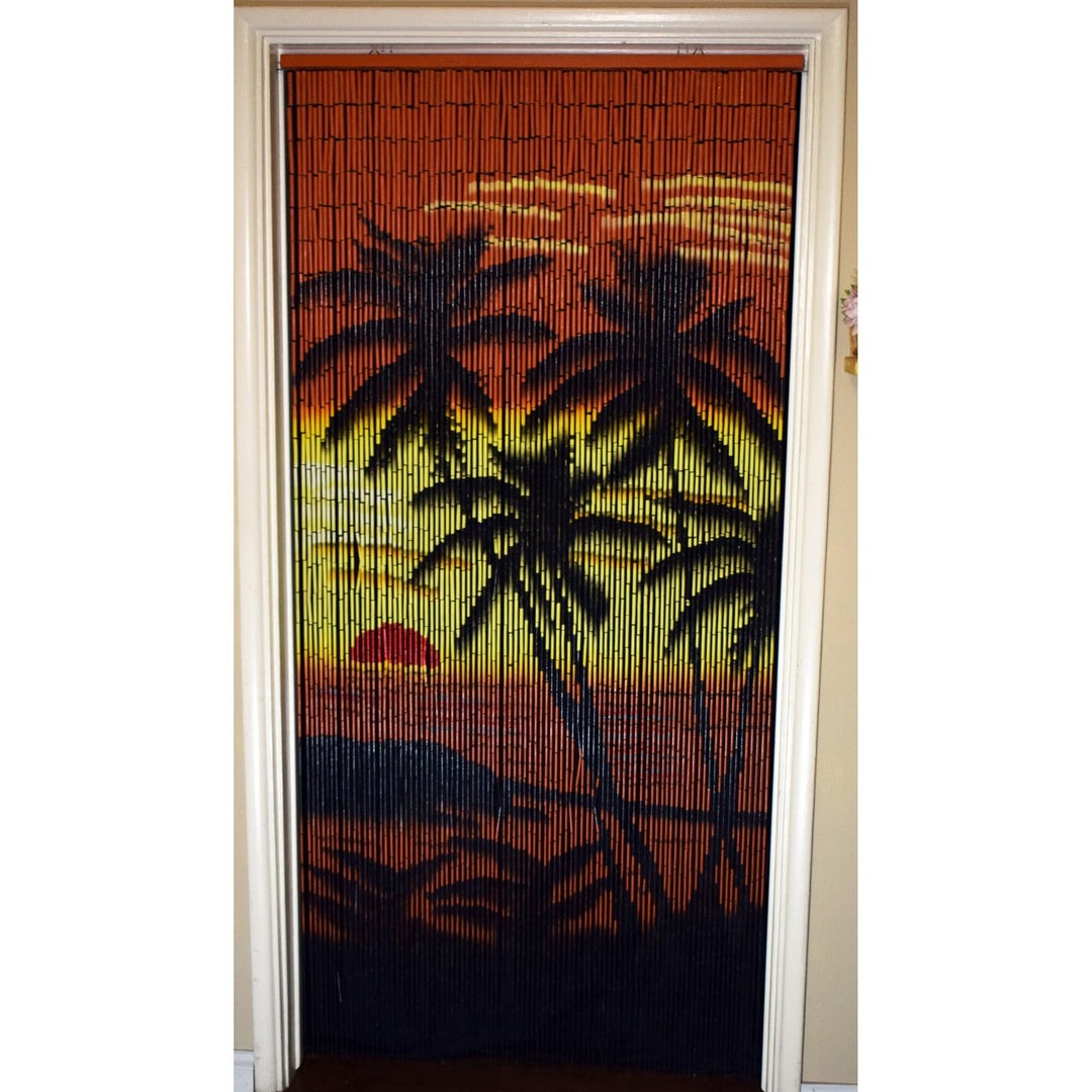 Handmade Diamond Palm Bamboo Beaded Curtain Multi Color Beads Wood Hand Painted