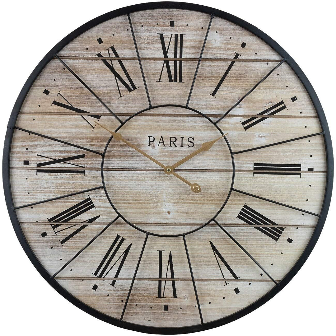 Metal Solid Wood Wall Clock (60 Diameters) Round Roman Numeral Display