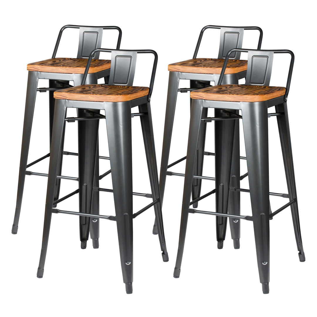 New Pacific Direct Metropolis Metal Low Back Bar Stool 30" Wood Seat Gunmetal Gunmetal Grey