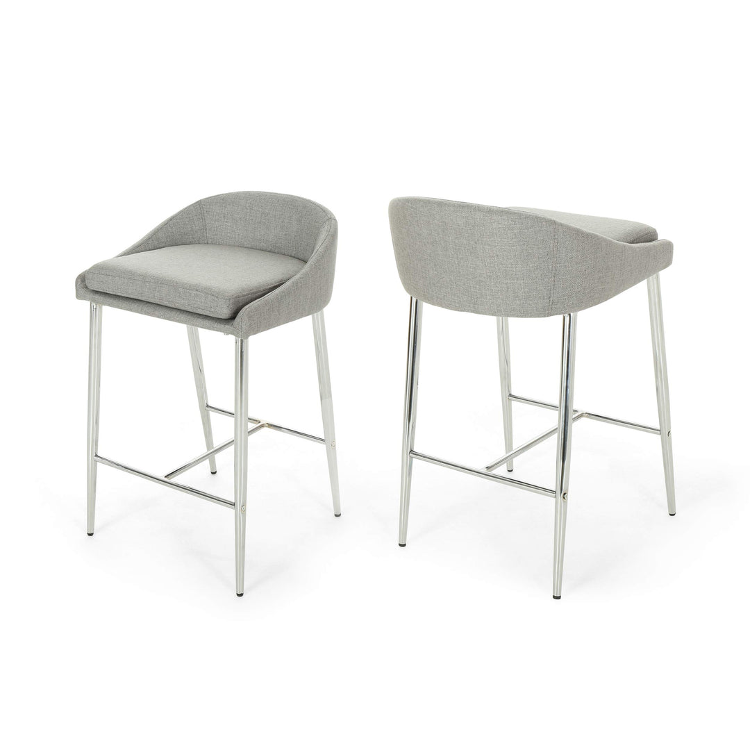 Christopher Knight Home Fanny Counter Stools Modern Upholstered Chrome Iron Legs gray + chrome