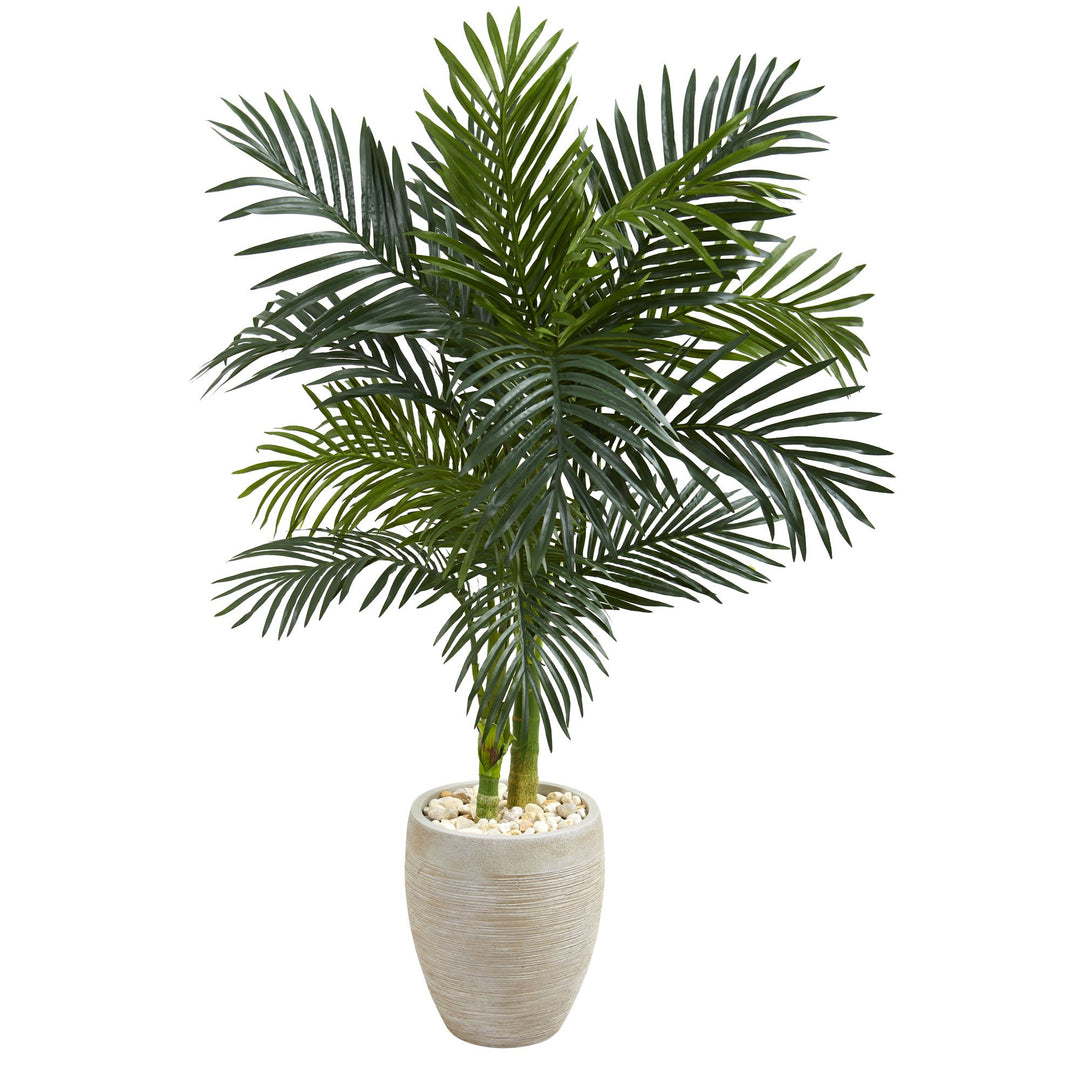 Nearly Natural 4.5ft. Golden Cane Palm Artificial Tree in Oval Planter