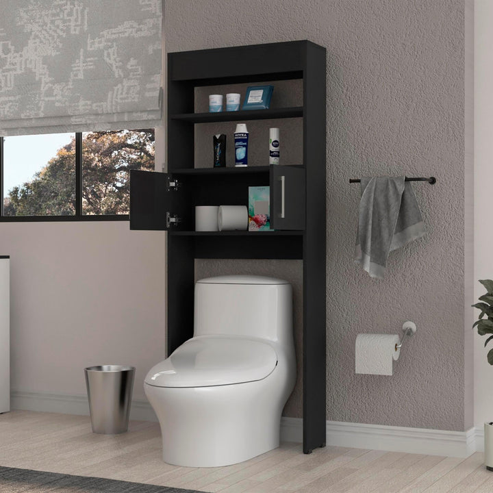 Over The Toilet Cabinet with 2 Shelves2 Doors Black Modern Contemporary Wood