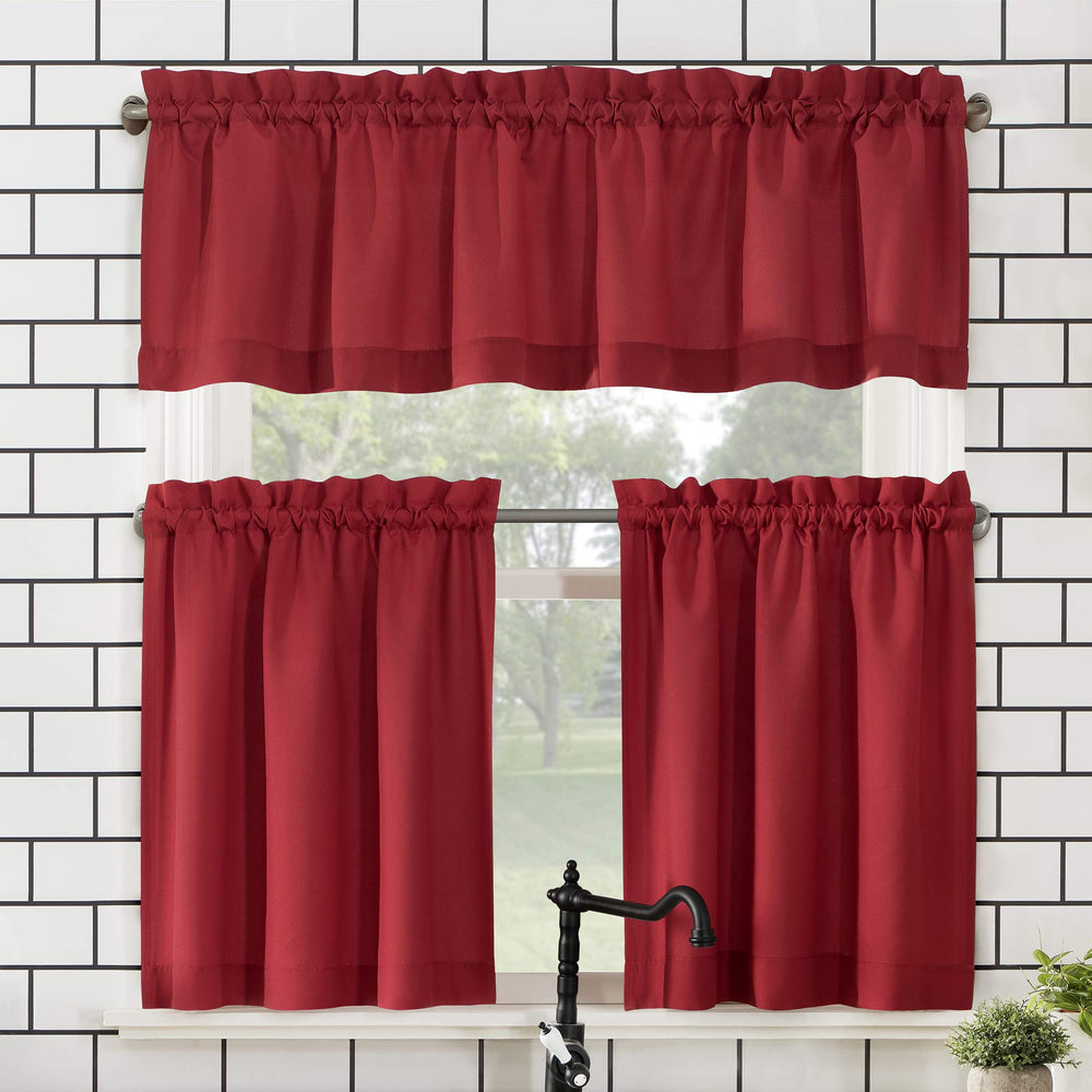 No. 918 Martine Microfiber Semi-Sheer Rod Pocket Kitchen Curtain Valance and 54" x 24" - Red