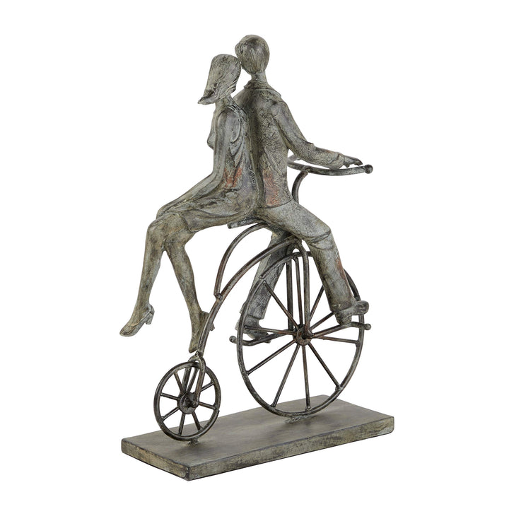 Polystone Distressed Metal Couple On Bicycle Sculpture 9" X 14" 9 X 5 13 Grey