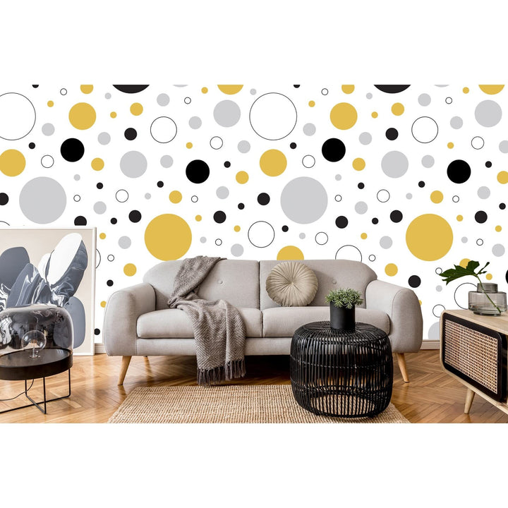 Yellow and Black Circles Removable Wallpaper 24'' Inch X 10'ft Grey White