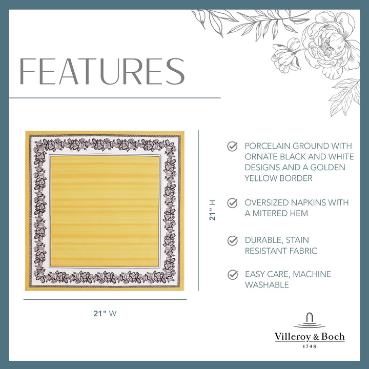 Villeroy and Boch Audun Oversized Cotton Fabric Napkins 21 Inches by 21 Inches