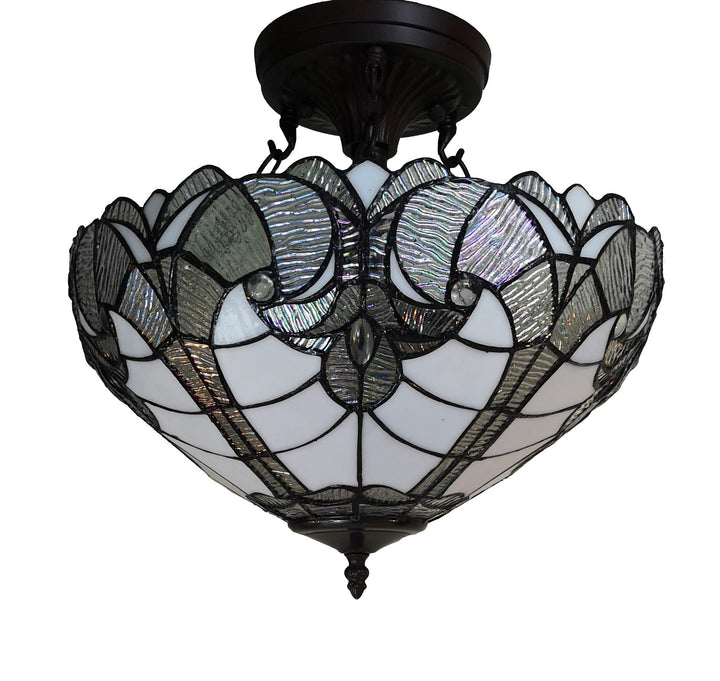 Tiffany Style Ceiling Lamp Fixture Semi Flush 16" Wide White Stained Glass