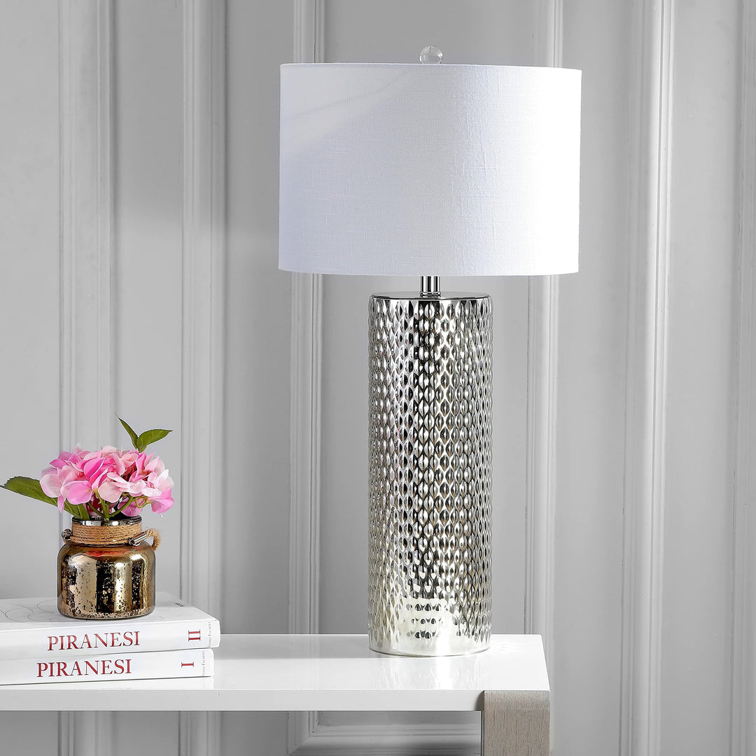 30" Glass Led Table Lamp Silver Glam Modern Contemporary Transitional Chrome - Diamond Home USA