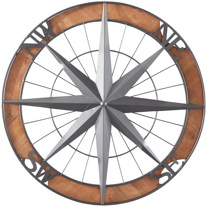 Grey Metal Nautical Compass Wall Coastal