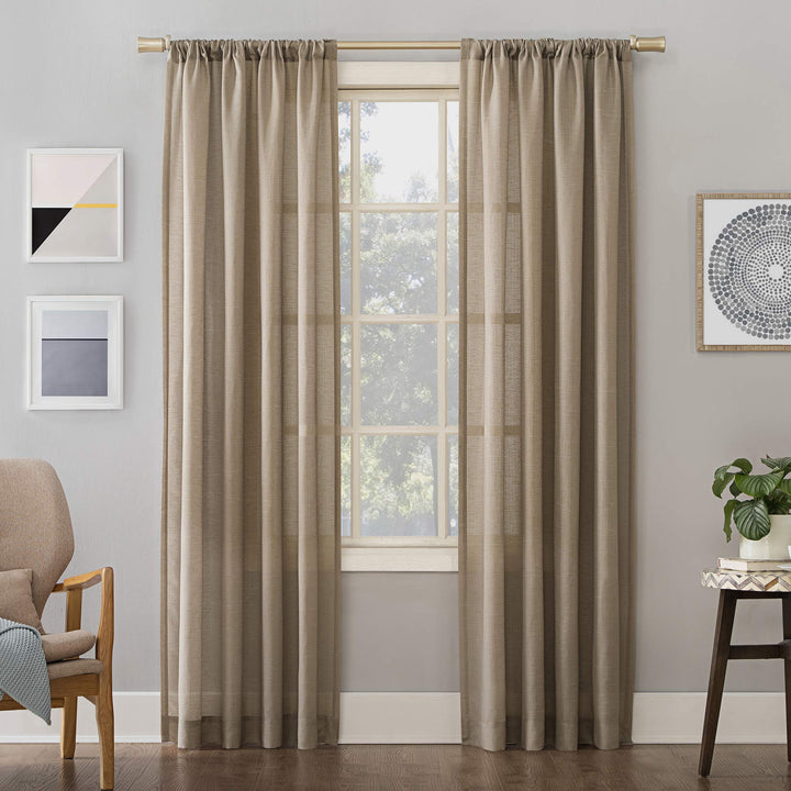 No. 918 Amalfi Linen Blend Textured Semi-Sheer Rod Pocket Curtain Panel 54" x 54x95 - Taupe