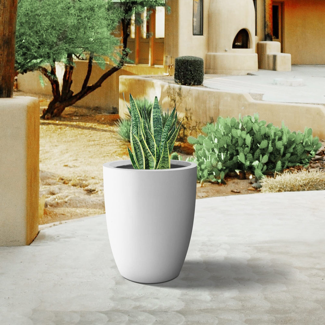 18" H Solid White Concrete Round Flower Pot Modern Planter with Drainage Hole