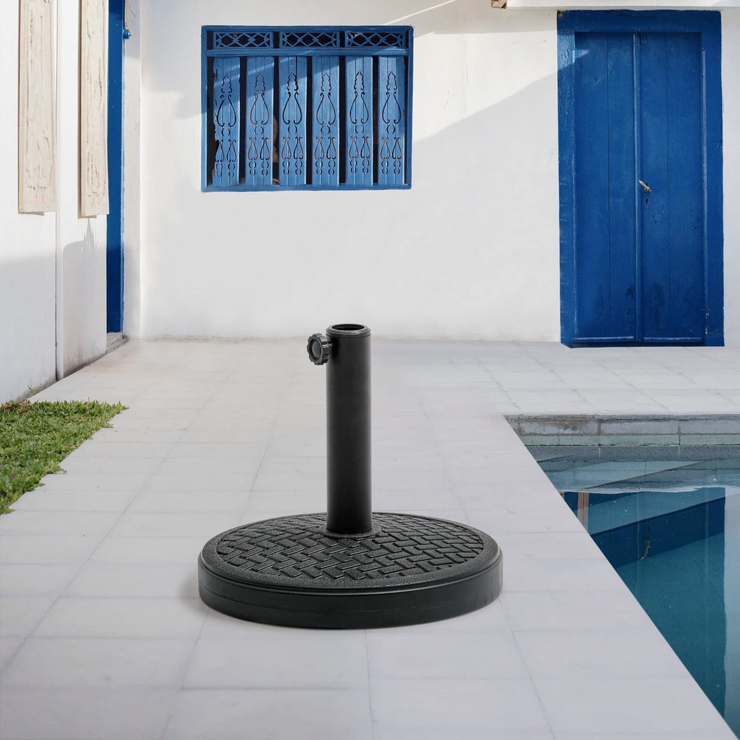 30 Lbs Heavy Duty Round Cement Umbrella Base for Market Black Plastic Stone