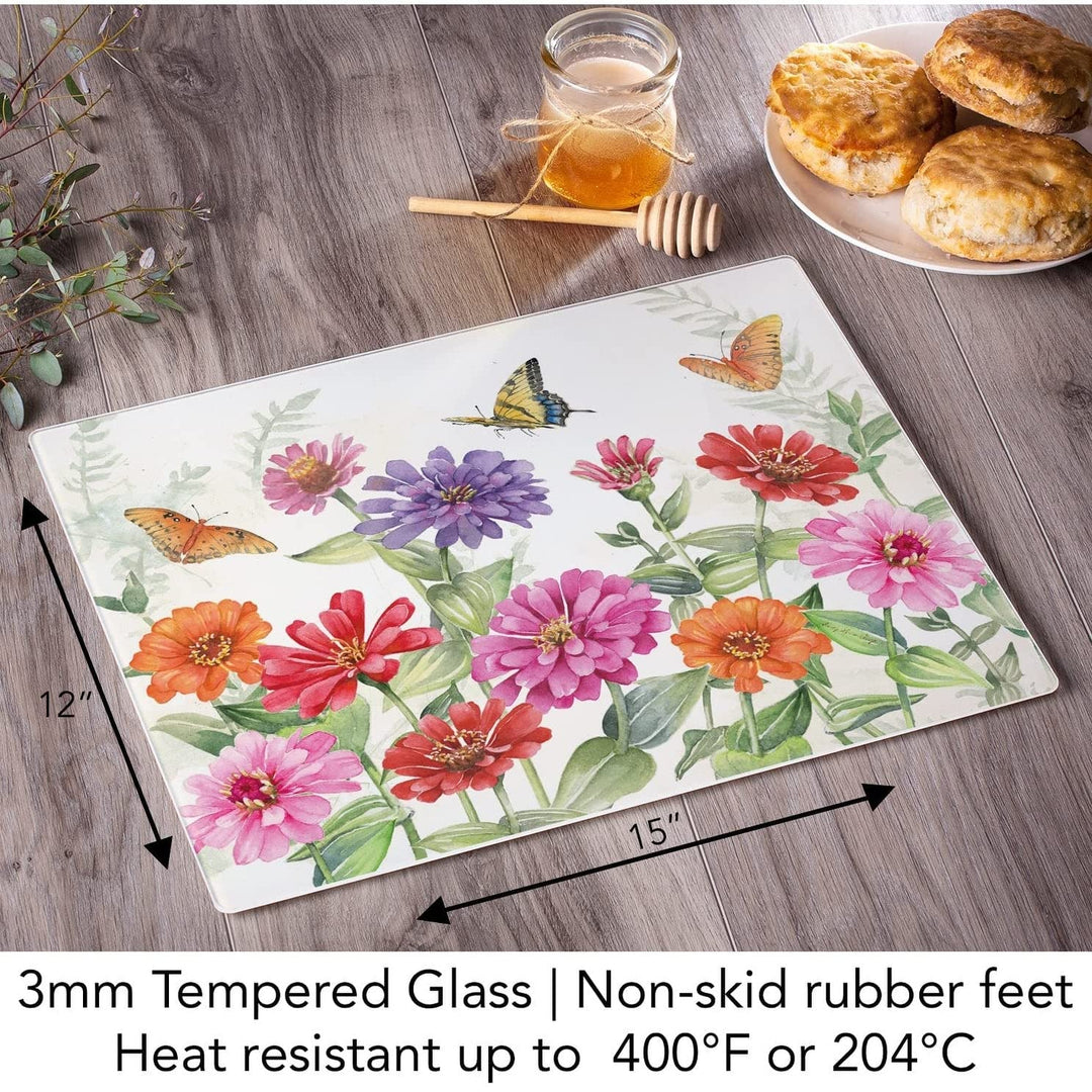 Butterflies 3mm Heat Tempered Glass Cutting Board 15" X 12" Made in The USA