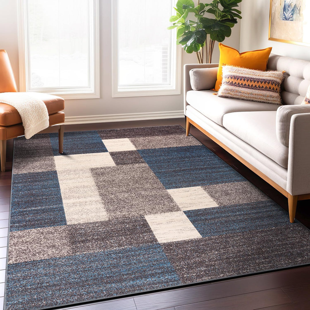 Rugshop Non-Slip Area Rug 6' 6" x 9' Blue - Durable Stain Resistant Contemporary 6'6" x 9' - Blue