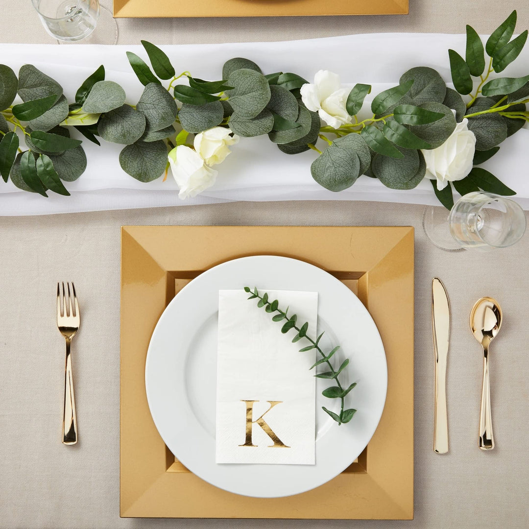 Gold Foil Initial Letter K White Monogram Paper Napkins (4 X 8 In Pack)