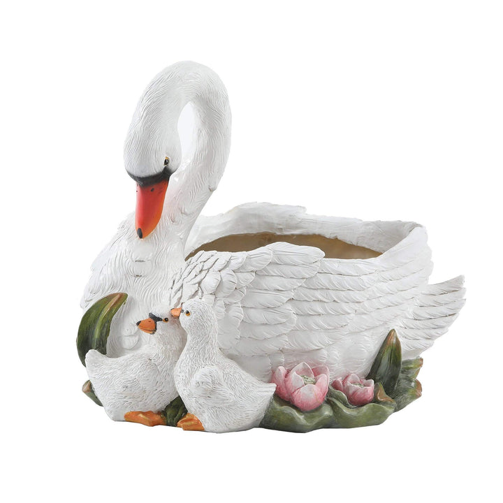 Resin White Swan Planter Traditional Round