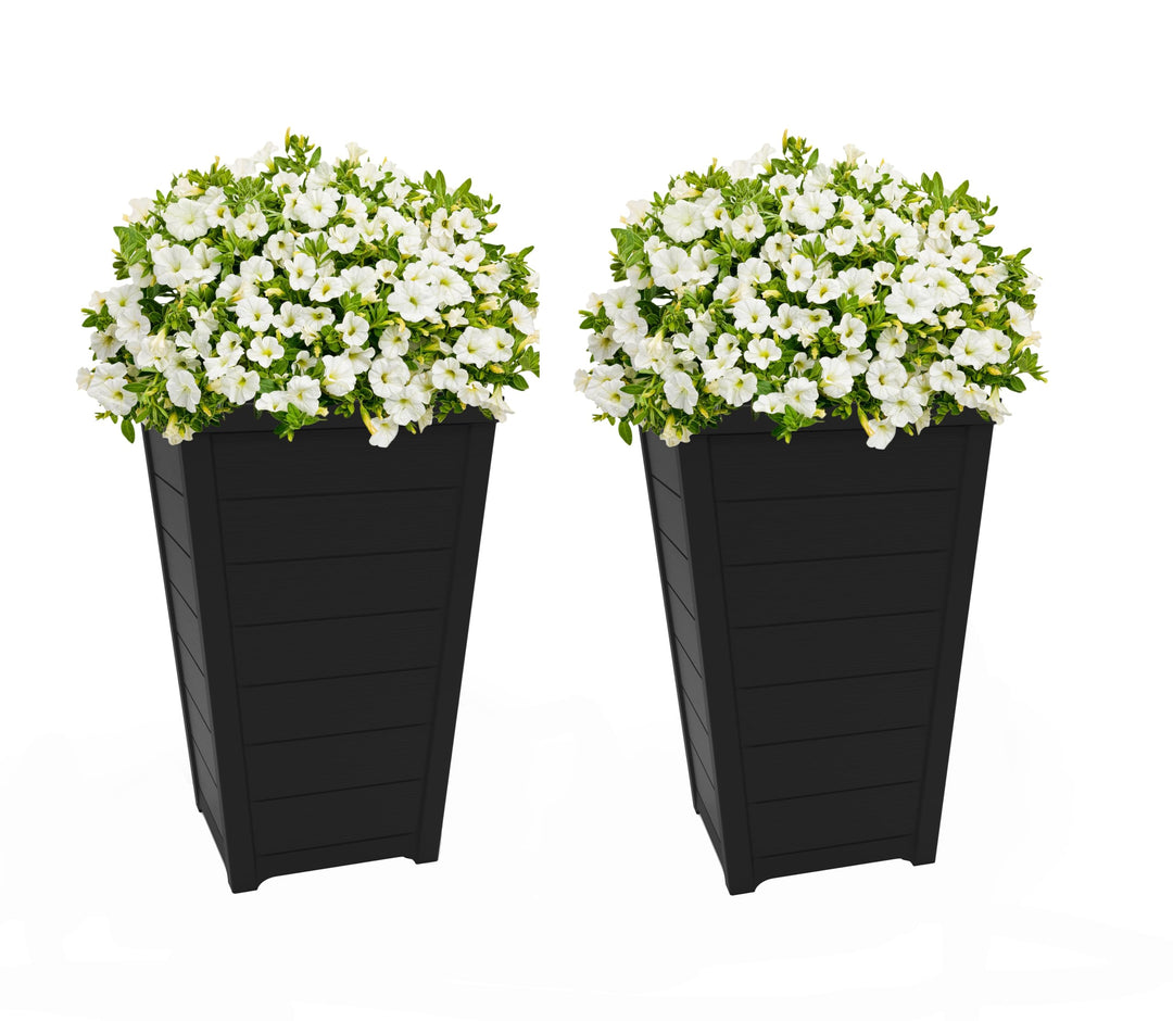 Keter Set of 2 Resin Modern Outdoor 22 Inch Tall Large Flower Pots Tapered