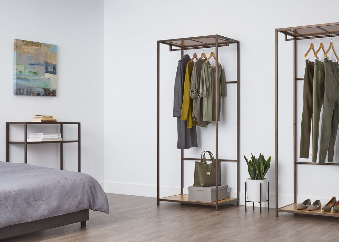 TRINITY Garment Rack with Bamboo Shelves for Clothing Storage Closet