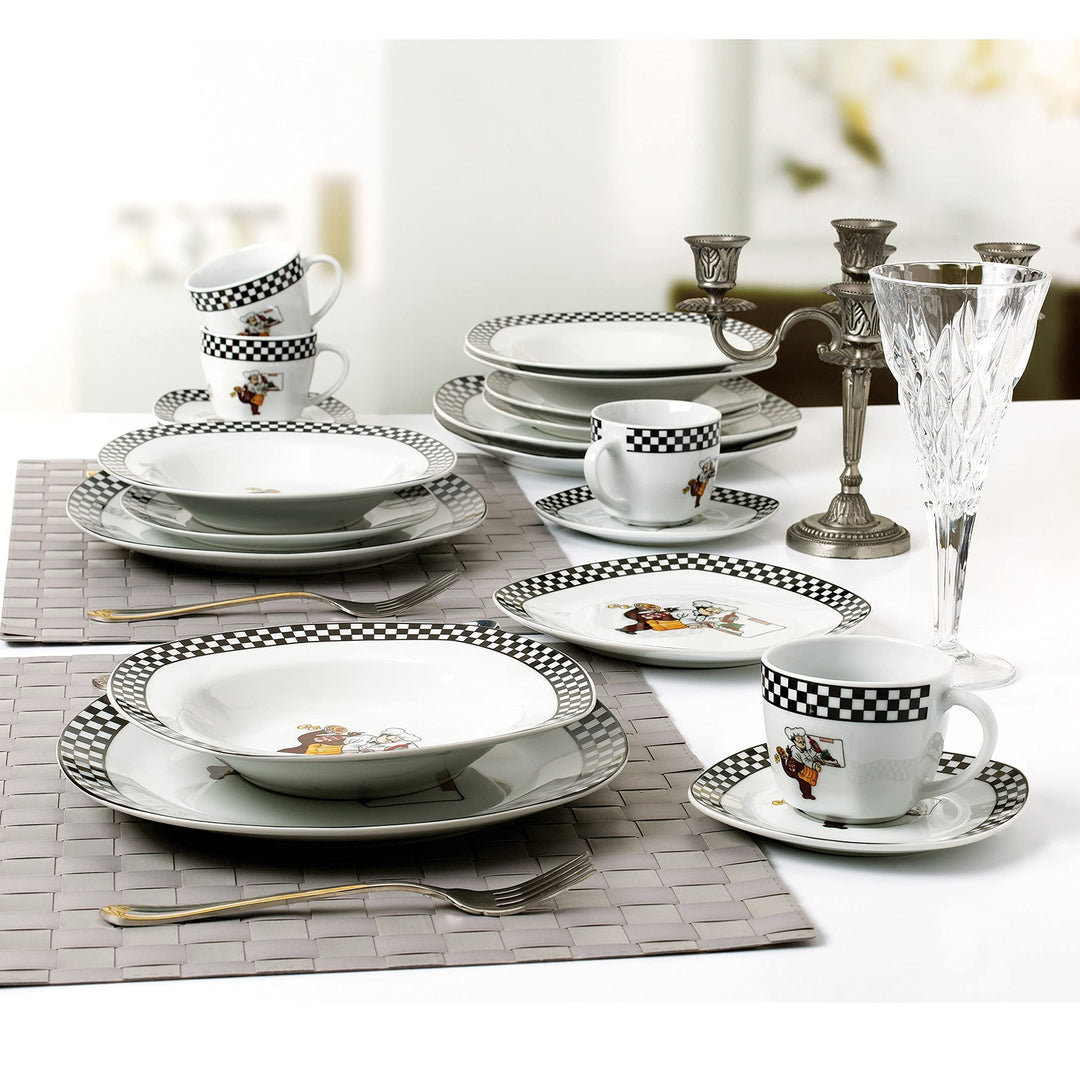 Porcelain 20 Piece Square Dinnerware Set Service For 4-chef Design White