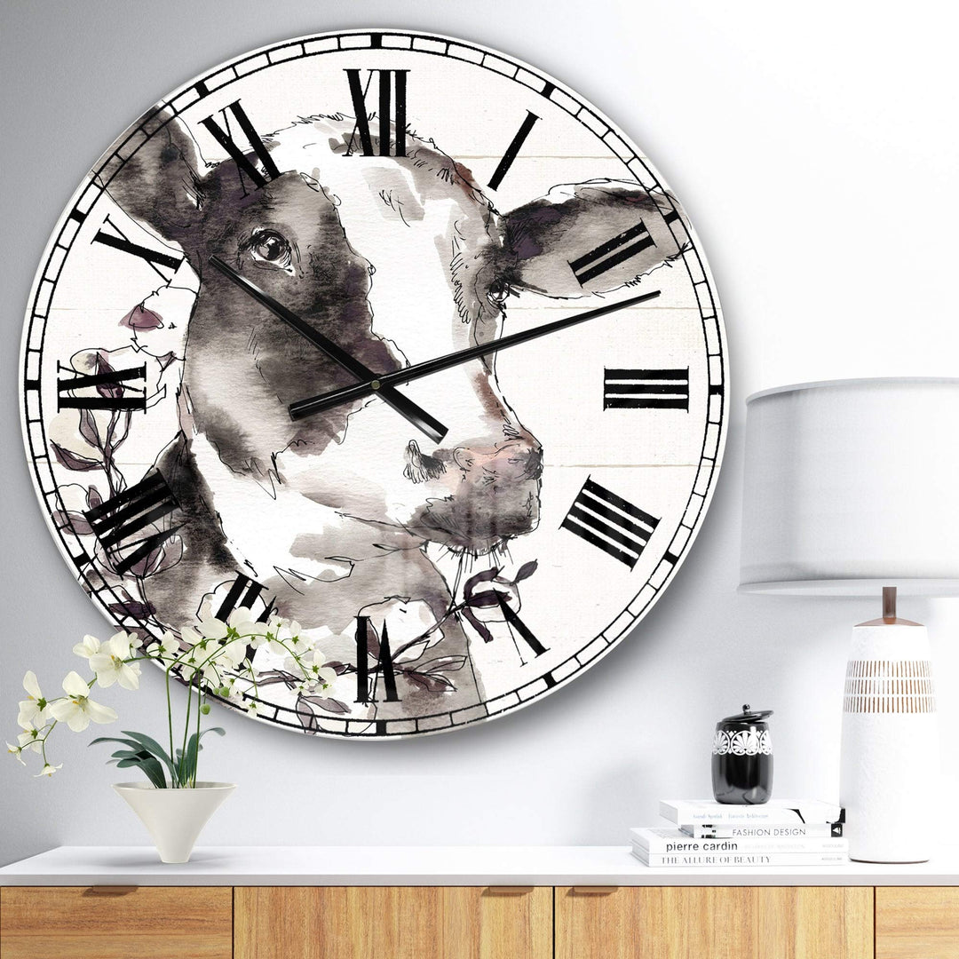 Design Art Designart 'Cow Portrait Country Life' Wildlife Large Wall Clock 23 23 in. wide x 23 in. high