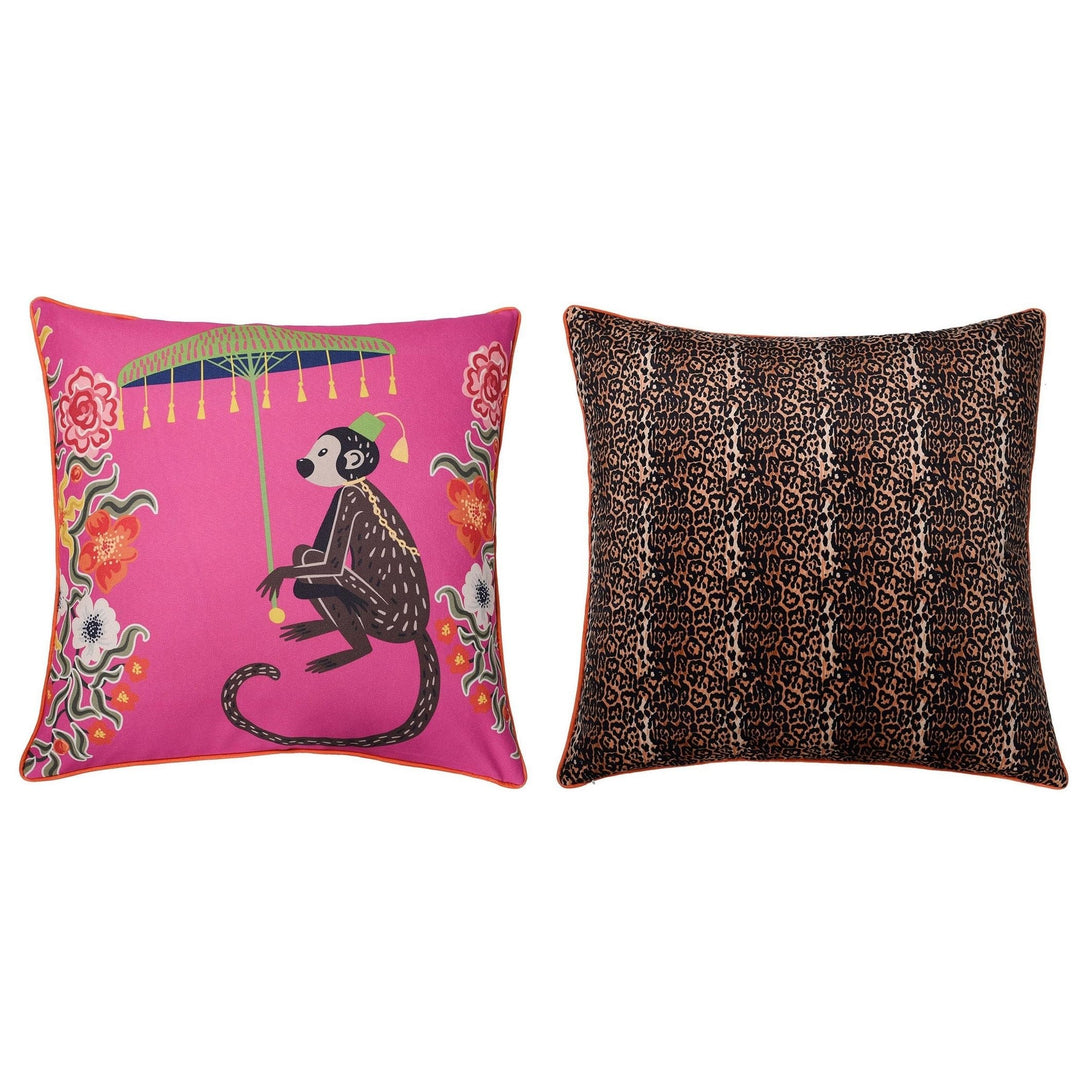 Double Sided Pillow Monkey Print and Cheetah Velvet Right Pink Animal Modern Hot Pink, Multi, Cheetah