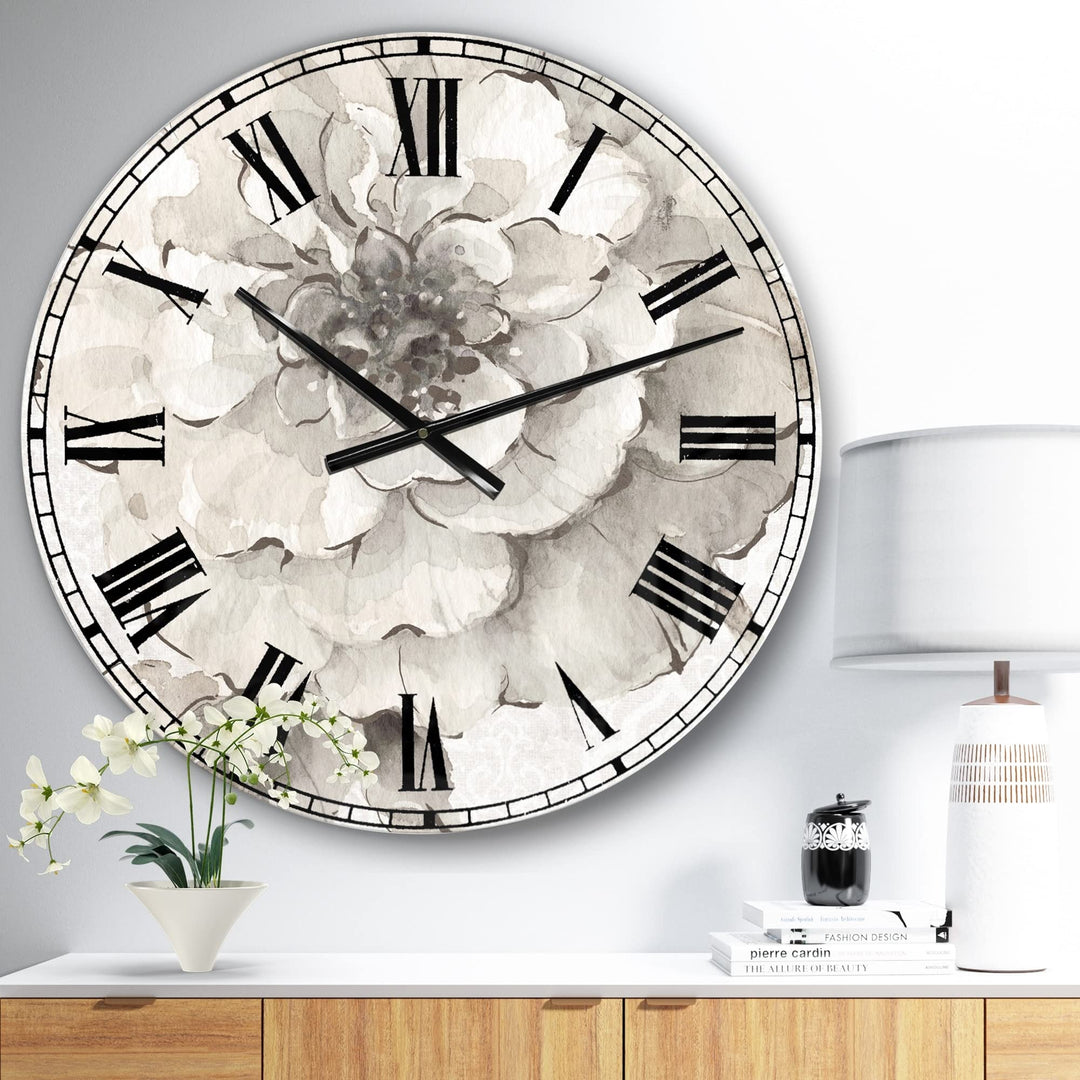 Design Art Designart 'Indigold Grey Peonies I' Farmhouse Large Wall Clock 23 in. 23 in. wide x 23 in. high