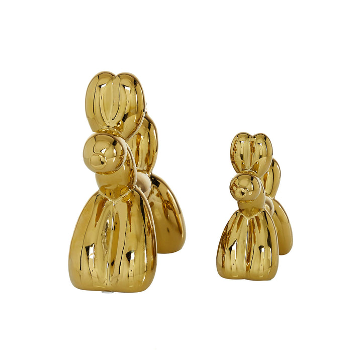 Gold Glossy Finish On Ceramic Balloon Dog Sculptures Set of 2 10 X 4 9