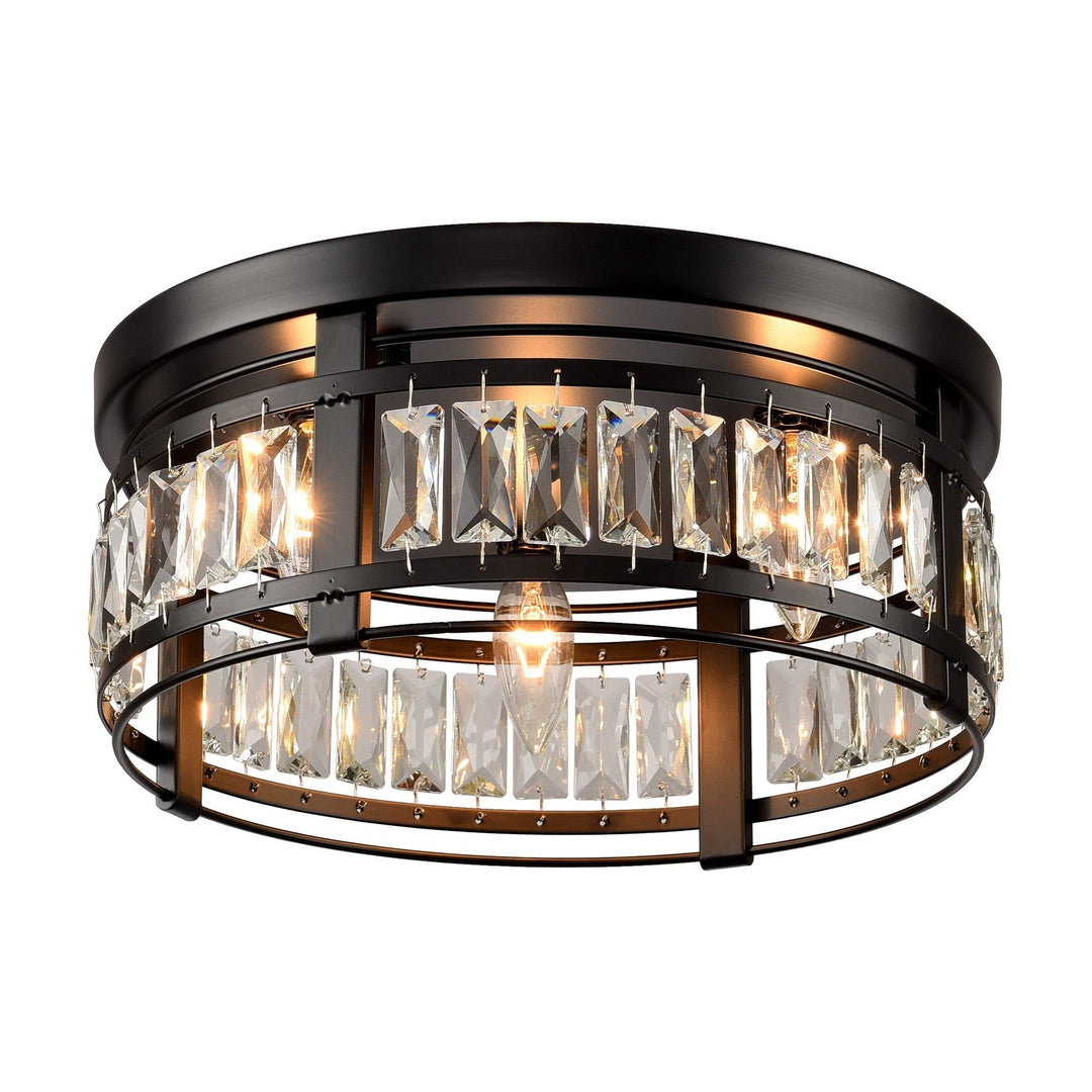 Modern 14-inch Matte Black 3-light Crystal Flush Mount Chandelier Diameter:16 in