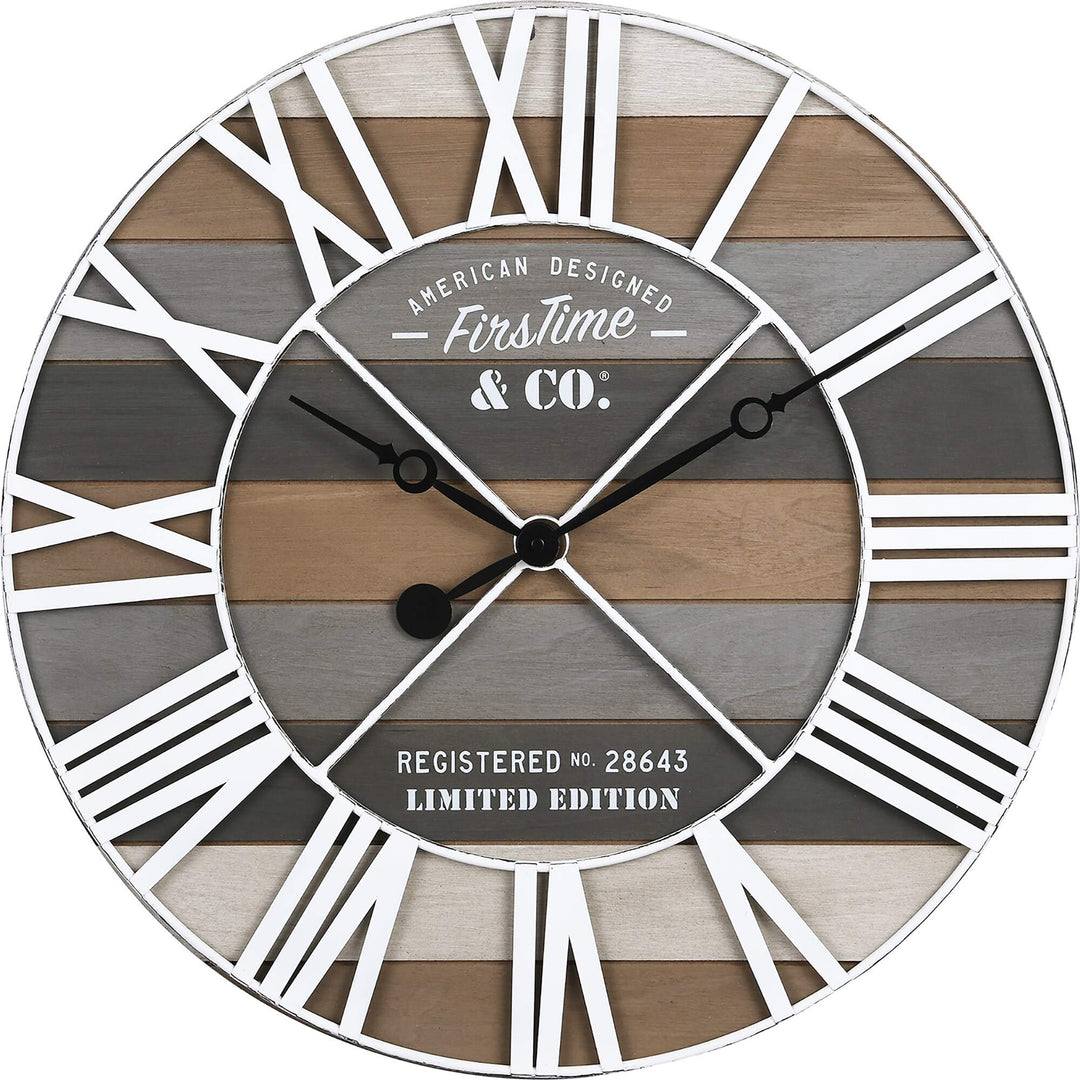 Gray Maritime Farmhouse Planks Clock American Crafted Wood 24 X 2 in Grey Round