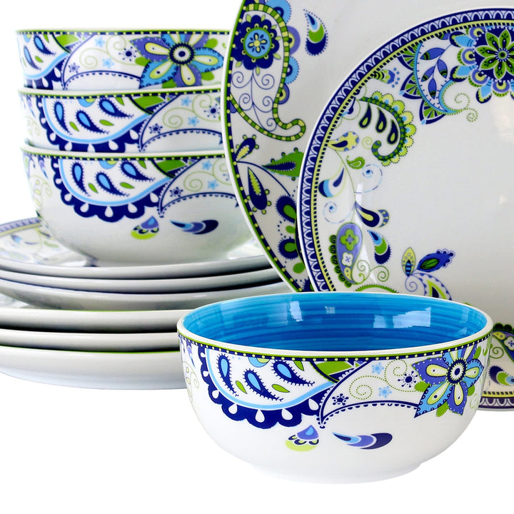 Blue Crush 16 Piece Round Porcelain Dinnerware Set Floral Casual Microwave Safe