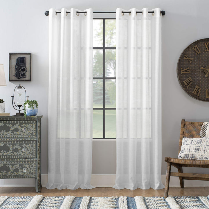 Archaeo - 54911 Slub Textured Linen Blend Grommet Top Curtain 52" x 95" White 52 x 95 - White