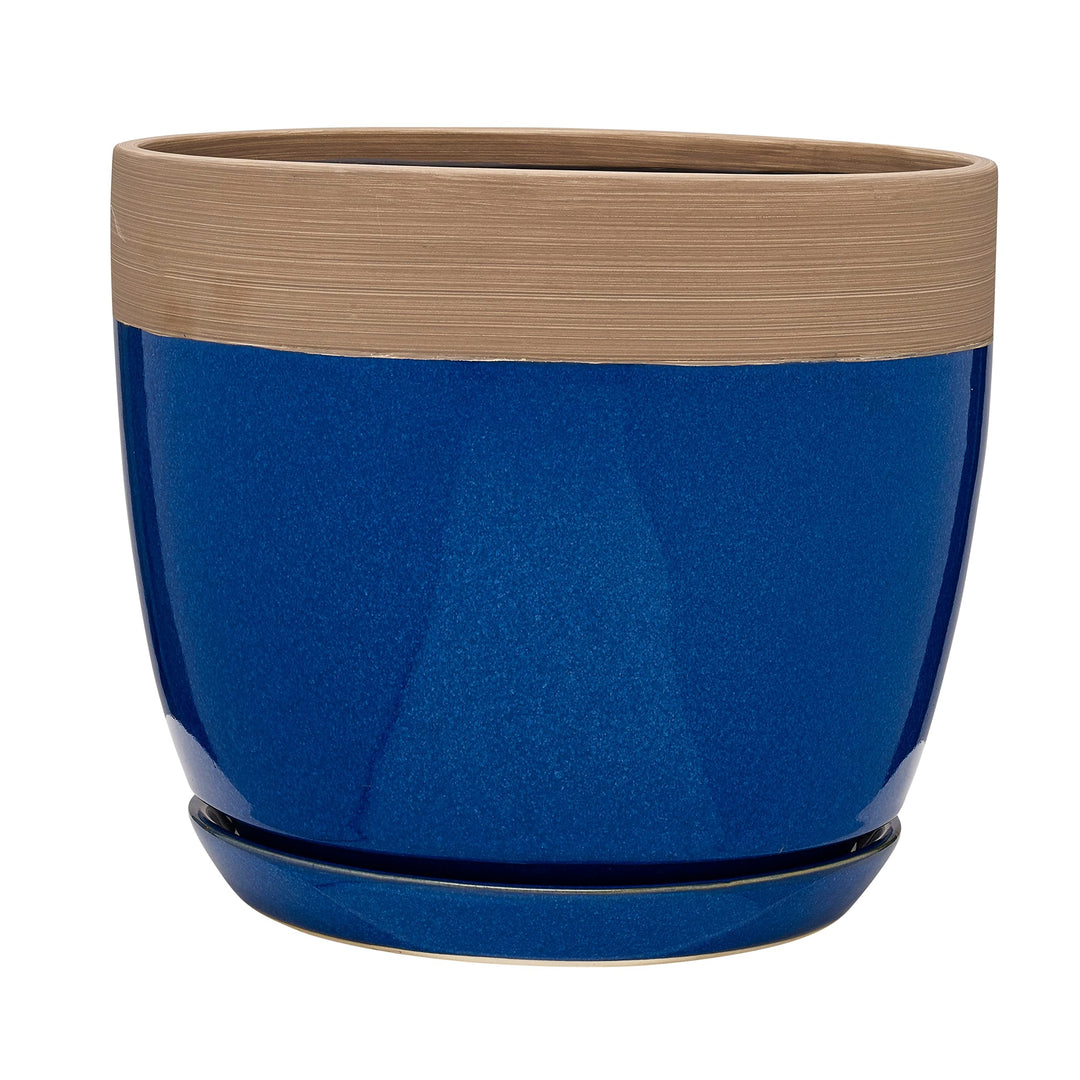 Ana Ceramic Indoor Pot Planter 12" Diameter Blue Modern Contemporary Round