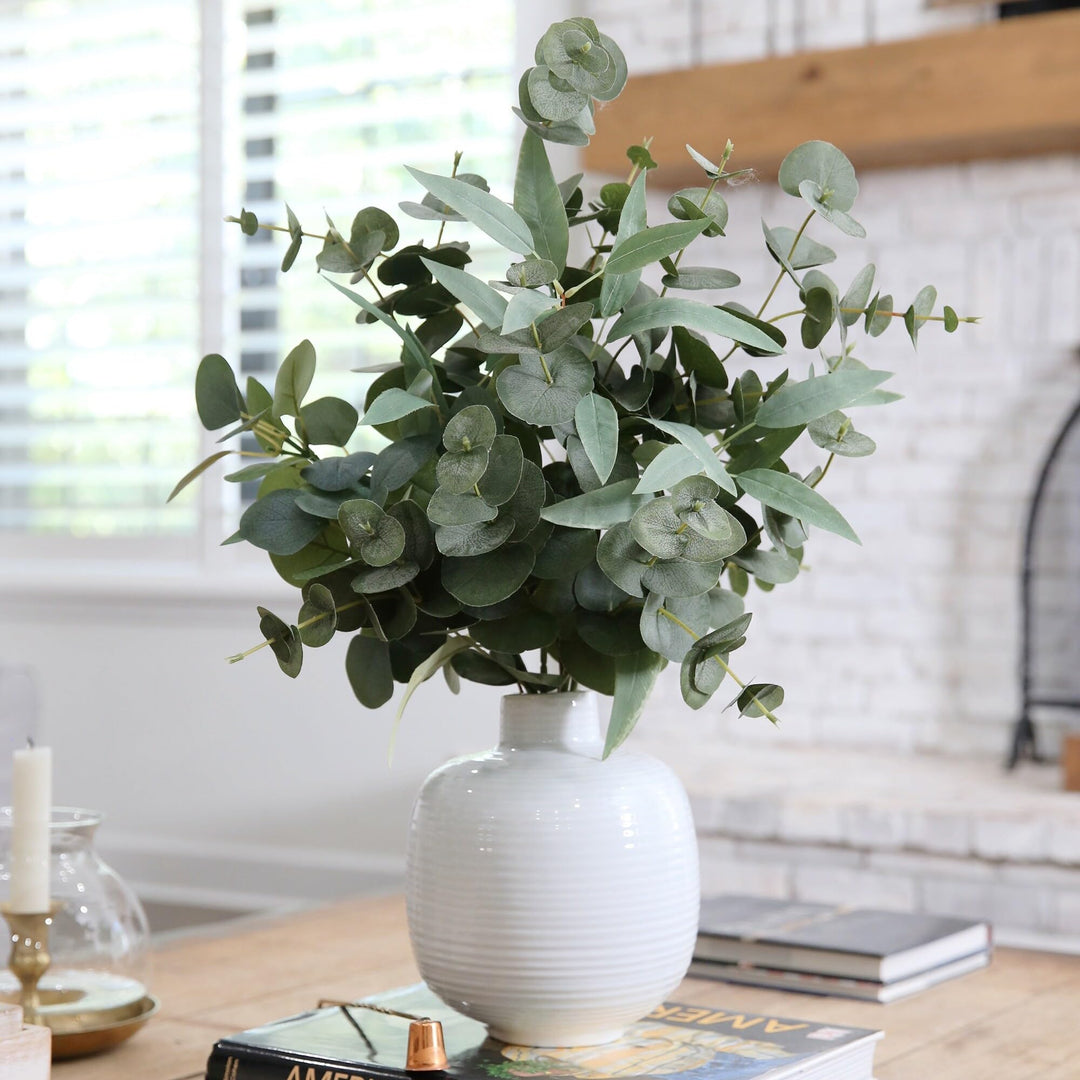 24" Artificial Eucalyptus Leaves Arrangement with Ceramic Planter Green Handmade - Diamond Home USA