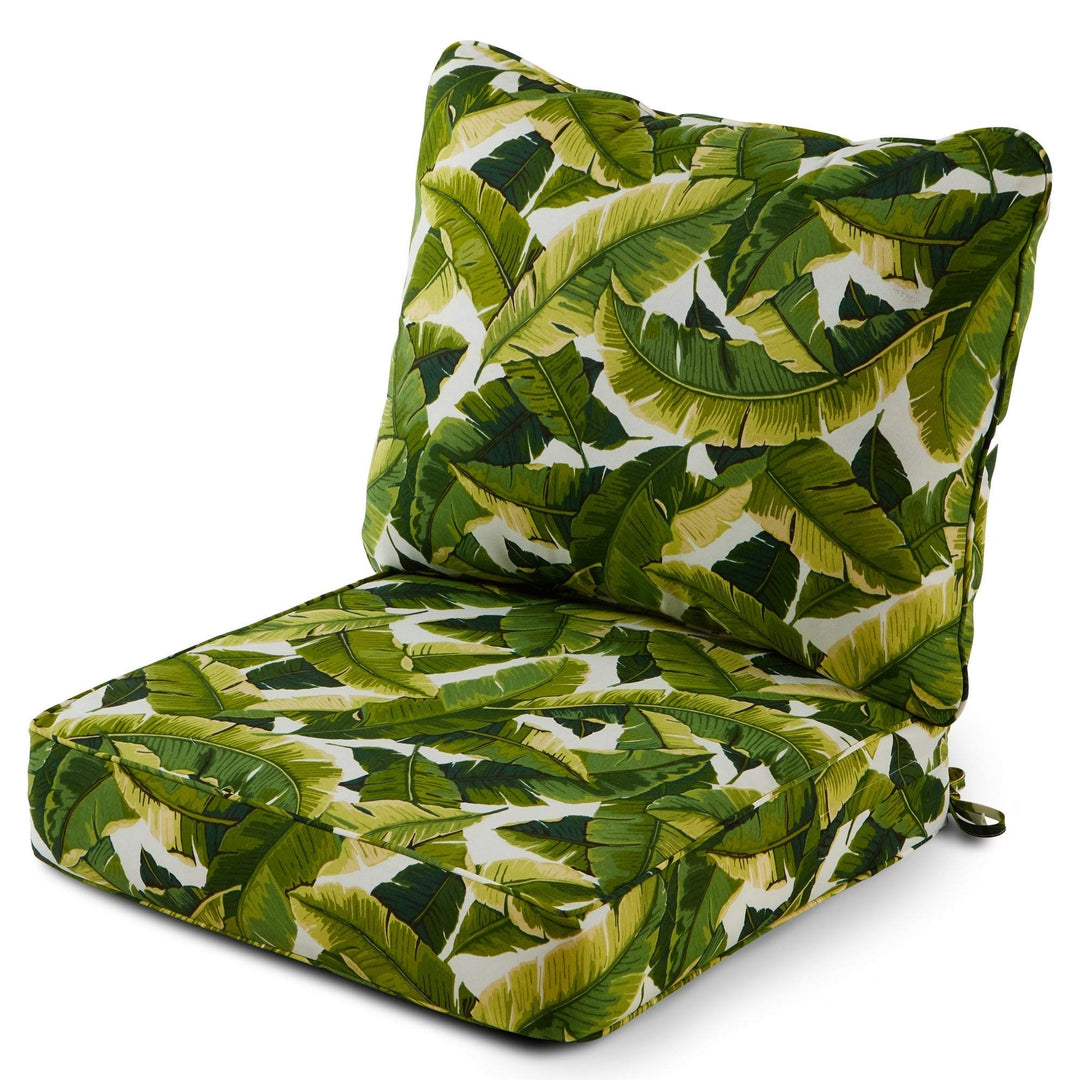 Palm Leaves White Outdoor 25-inch X 47-inch Deep Seat Cushion Set Green Tropical