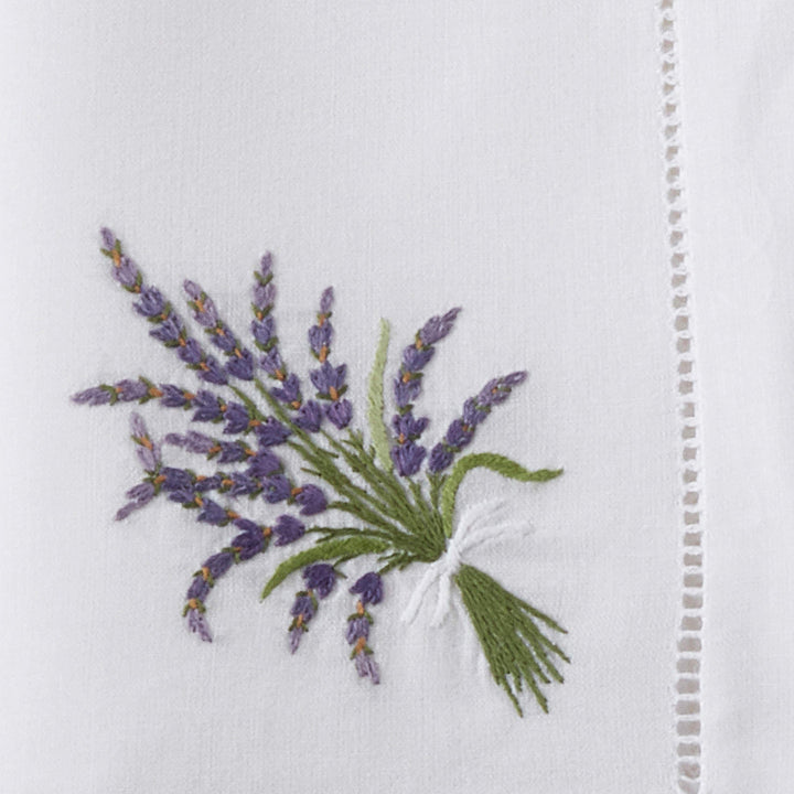 Table Napkins with Hemstitch Border and Lavender roidery (Set of 6) White