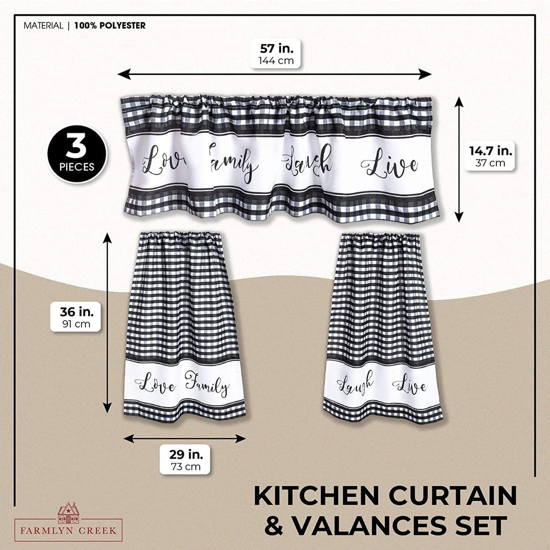 3 Piece Kitchen Curtains and Valances Set 36 Inches Long for Window Love - Diamond Home USA