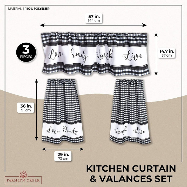 3 Piece Kitchen Curtains and Valances Set 36 Inches Long for Window Love - Diamond Home USA