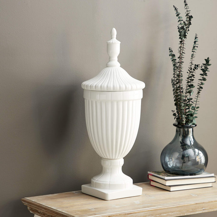 Updated Traditional White Ceramic 26-inches High X 10-inches Wide Gloss Urn White 26"