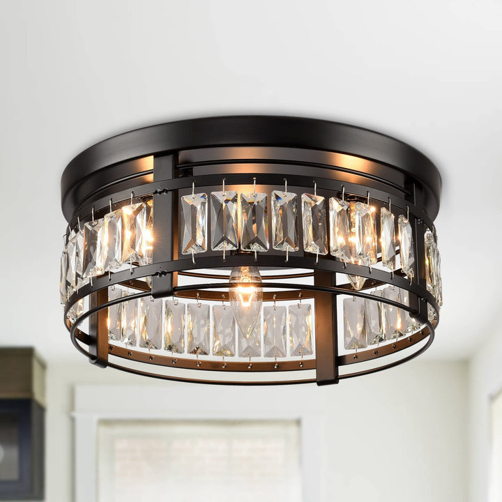 Modern 14-inch Matte Black 3-light Crystal Flush Mount Chandelier Diameter:16 in