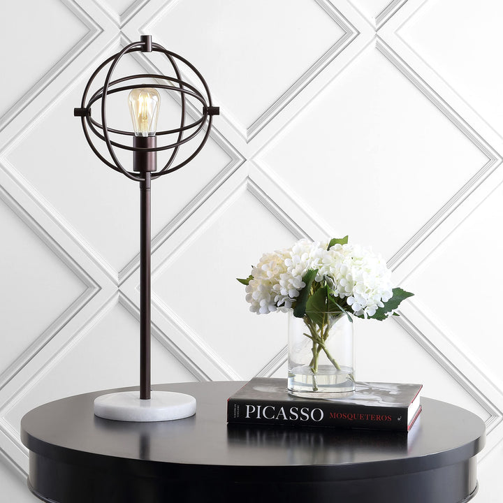 Caged 26.5" Bulb Metal/Marble Modern Led Table Lamp Oil Rubbed Bronze Black