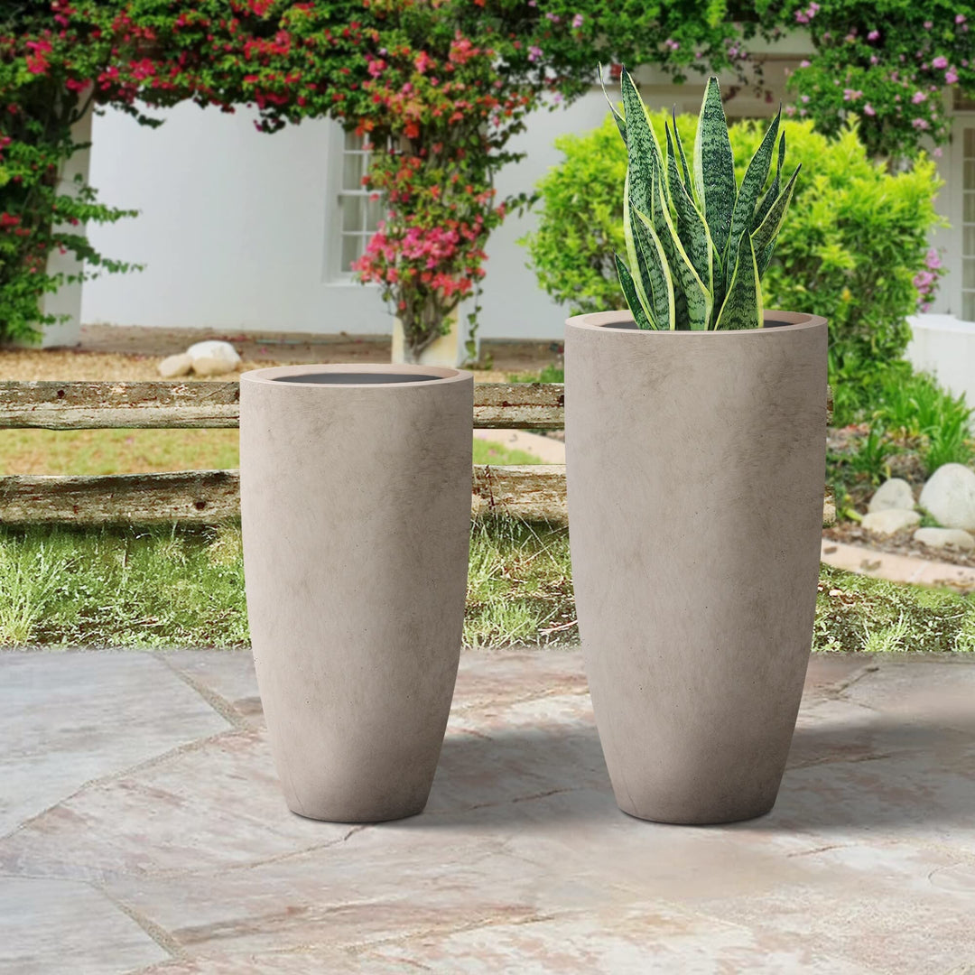 32" 23.6" H Tall Concrete Planter Large Outdoor Plant Pot Modern Tapered - Diamond Home USA