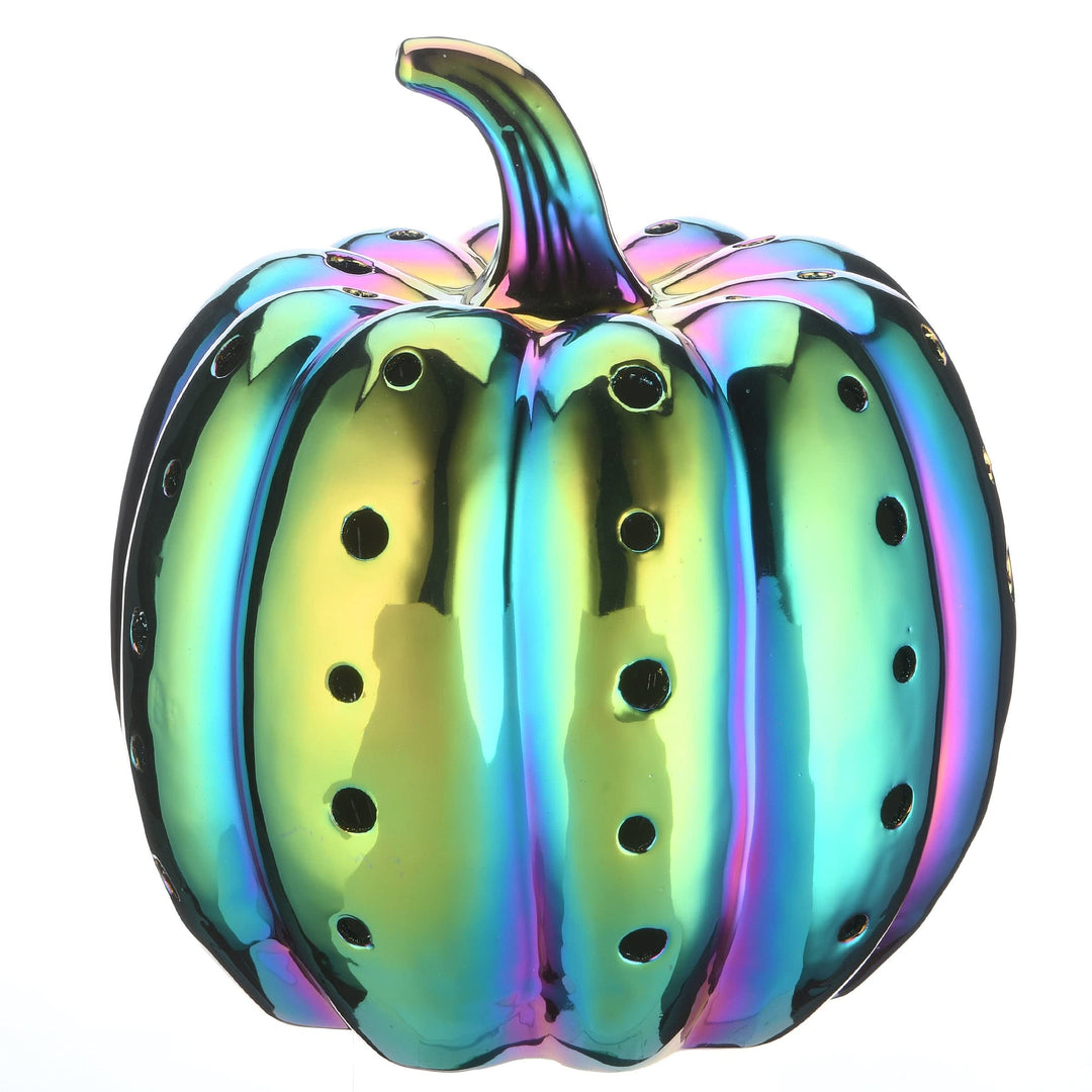 12" Led Lit Iridescent Pumpkin Black - Diamond Home USA