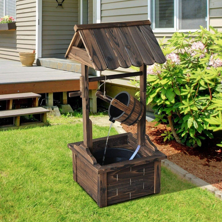 Accent Rustic Wishing Well Fountain Brown Steel Wood